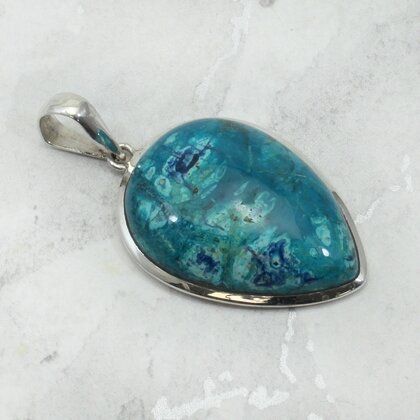 Chrysocolla 925 Silver Pendant ~33mm