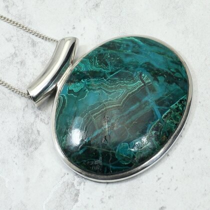 Chrysocolla Oval 925 Silver Pendant ~38mm