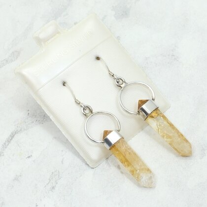 Citrine Double Terminated Point 925 Silver Drop Earrings ~37mm