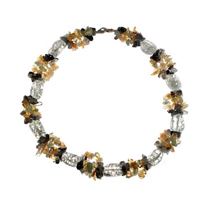 Crackle Quartz Tumble Stone & Multi Gemstone Chip Necklace (18 inch)