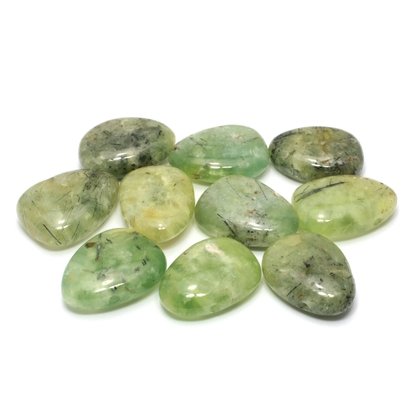 Epidote in Prehnite Drilled Tumble Stone