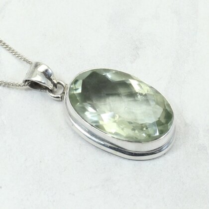 Faceted Aqaumarine Oval 925 Silver Pendant ~25mm