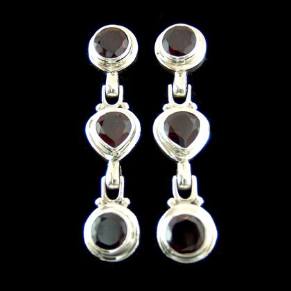 Faceted Garnet Triple Stone Stud Earring - 40mm