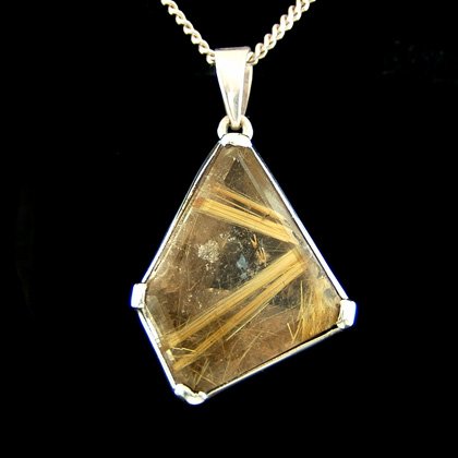 Faceted Gold Rutilated Quartz & Silver Pendant - Freeform 30mm