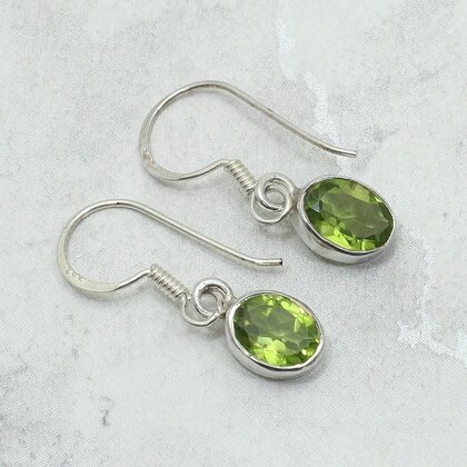 Faceted Peridot 925 Silver Drop Earrings ~12mm