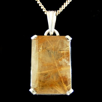 Faceted Rutile Quartz & Silver Pendant - Rectangle 26mm