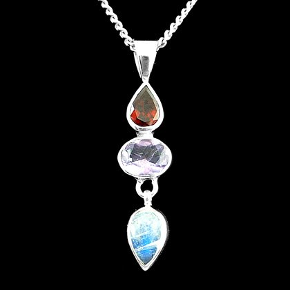 Silver & Gemstone Pendant - Amethyst Garnet Moonstone