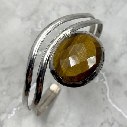 Faceted Tiger Eye 925 Sterling Silver Cuff Bracelet