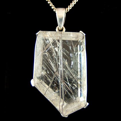 Faceted Tourmalinated Quartz & Silver Pendant - Freeform 35mm