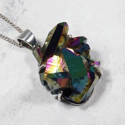 Rainbow Aura Quartz 925 Silver Pendant  ~29mm