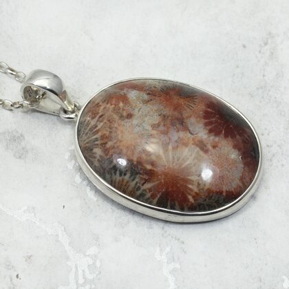 Flower Coral 925 Sterling Silver Oval Pendant  ~35mm