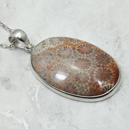 Flower Coral 925 Sterling Silver Oval Pendant  ~40mm