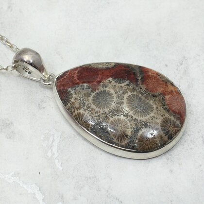 Flower Coral 925 Sterling Silver Teardrop Pendant  ~37mm