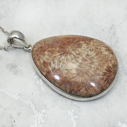 Flower Coral 925 Sterling Silver Teardrop Pendant  ~42mm