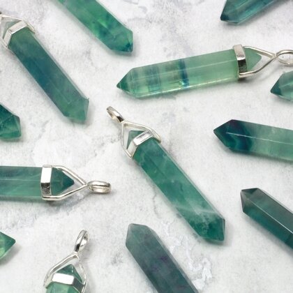 Fluorite Double Terminating Point 925 Silver Pendant - 35mm