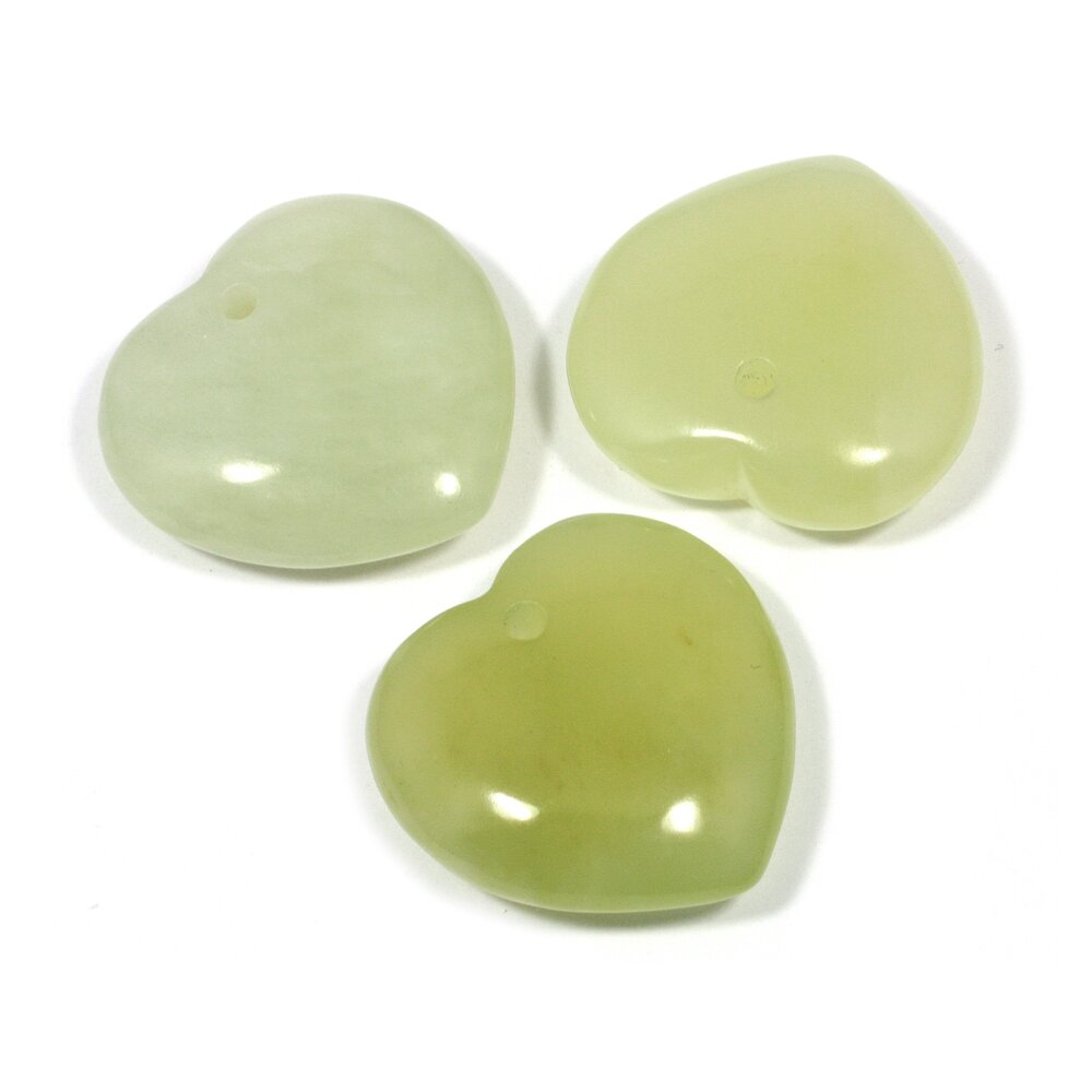 Front Drilled New Jade Hearts - 30mm