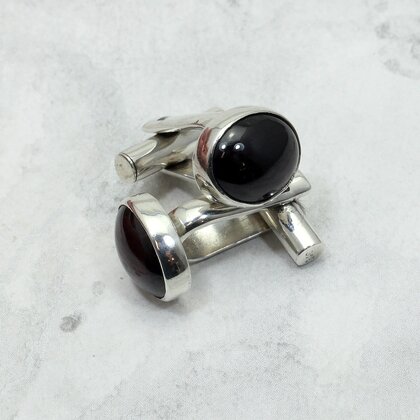 Garnet 925 Antique Silver Cufflinks ~13mm