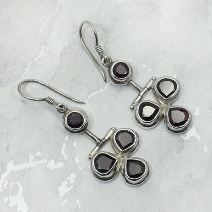 Garnet 925 Silver Teardrop Chandelier Earrings ~47mm