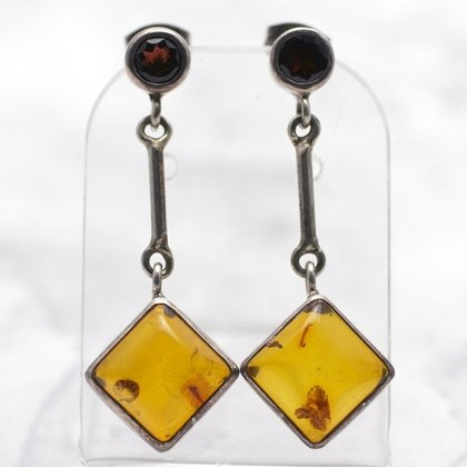 Garnet & Amber Silver Drop Studs ~40mm