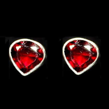 Garnet & Silver Stud Earrings - Faceted 8mm