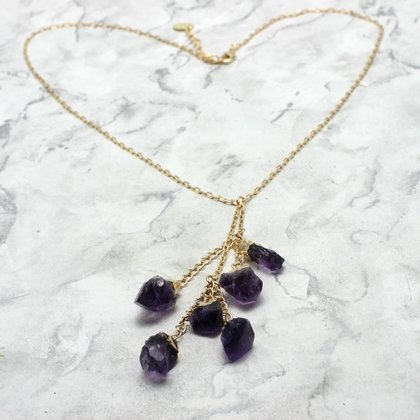 Gold Chain with 6 Raw Amethyst Drop Charms