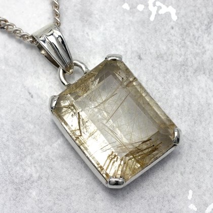 Gold Rutilated Quartz & Silver Pendant ~25mm