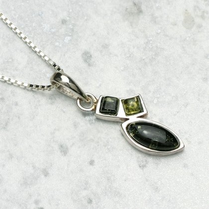 Green Amber Crystal Pendant & Silver Chain - 25mm