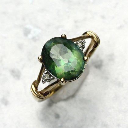Green Tourmaline & Diamond Ring in 9ct Gold