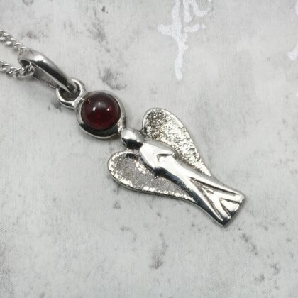 Guardian Angel Silver Pendant with Garnet Stone (Small)