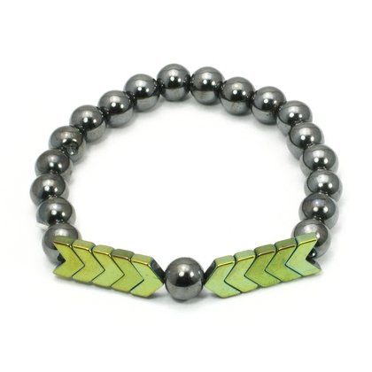 Hematite Crystal Bracelet - Green Arrows