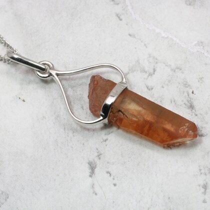 Tangerine Quartz & Silver Terminated Point 925 Silver Pendant ~28mm