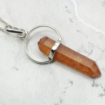 Tangerine Quartz & Silver Terminated Point 925 Silver Pendant ~28mm