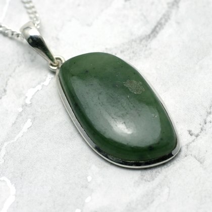 Jade & Silver Pendant Freeform 34mm