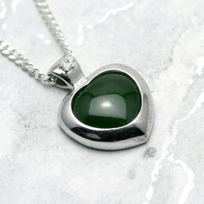 Jade & Silver Pendant - Heart 18mm