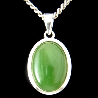 Jade & Silver Pendant - Oval 16mm