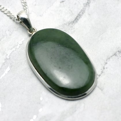 Jade & Silver Pendant - Oval 35mm