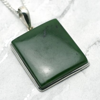 Jade & Silver Pendant - Rectangle 31mm