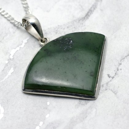 Jade & Silver Pendant Rounded Triangle 37mm