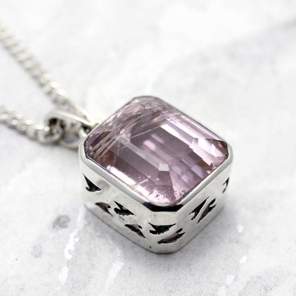 Kunzite & Silver Faceted Pendant ~17mm