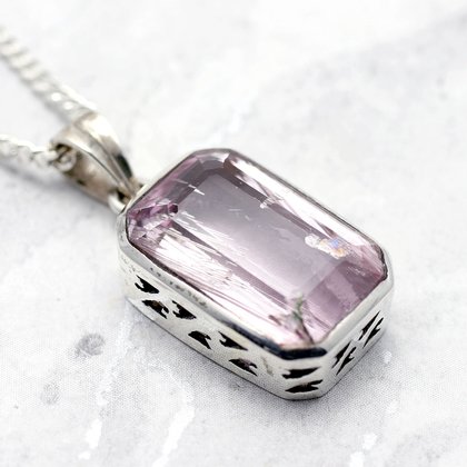 Kunzite & Silver Faceted Pendant ~21mm