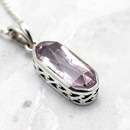 Kunzite & Silver Faceted Pendant ~21mm