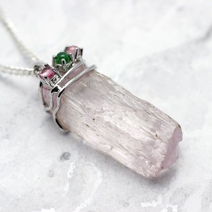 Kunzite & Silver Wire Wrap Rough Pendant ~35mm