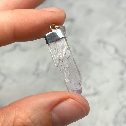 Kunzite Healing Crystal 925 Silver Pendant ~31mm