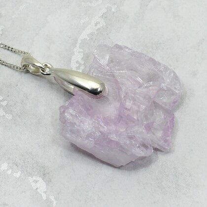 Kunzite Healing Crystal 925 Silver Pendant ~33mm