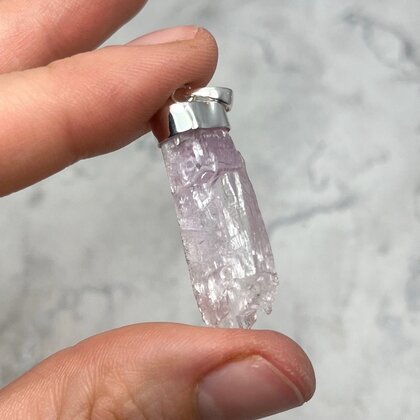 Kunzite Healing Crystal 925 Silver Pendant ~34mm