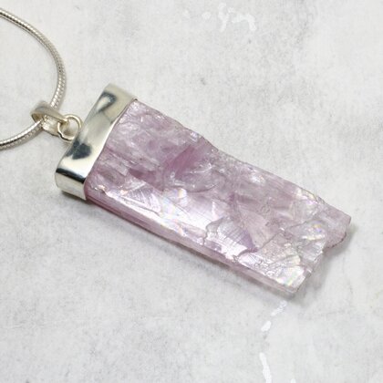 Kunzite Healing Crystal 925 Silver Pendant ~38mm