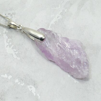 Kunzite Healing Crystal 925 Silver Pendant ~43mm