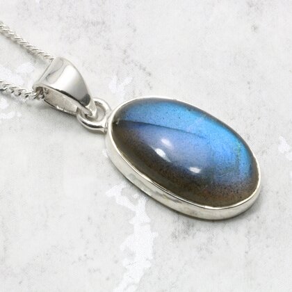 Labradorite Oval 925 Silver Pendant ~20mm