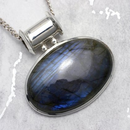 Labradorite & Silver Oval Pendant ~34mm