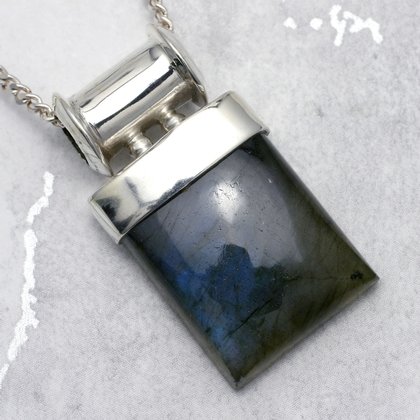 Labradorite & Silver Rectangular Pendant ~24mm